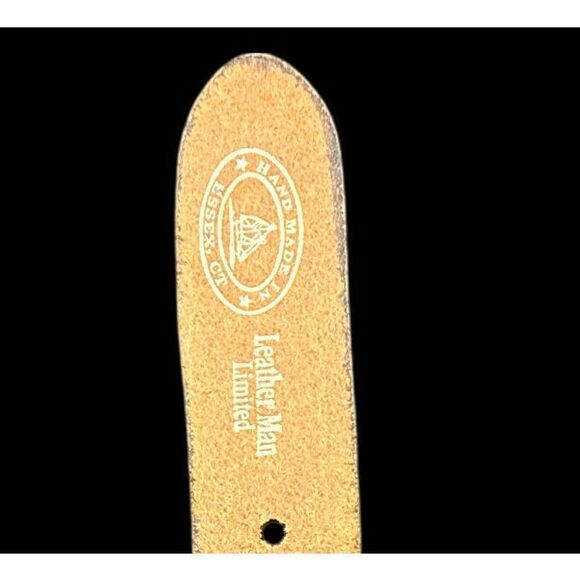 Leather Man Ltd. Belt Mens Size 42 Navy Leather Brass Buckle Woven Sailboat - Picture 14 of 16